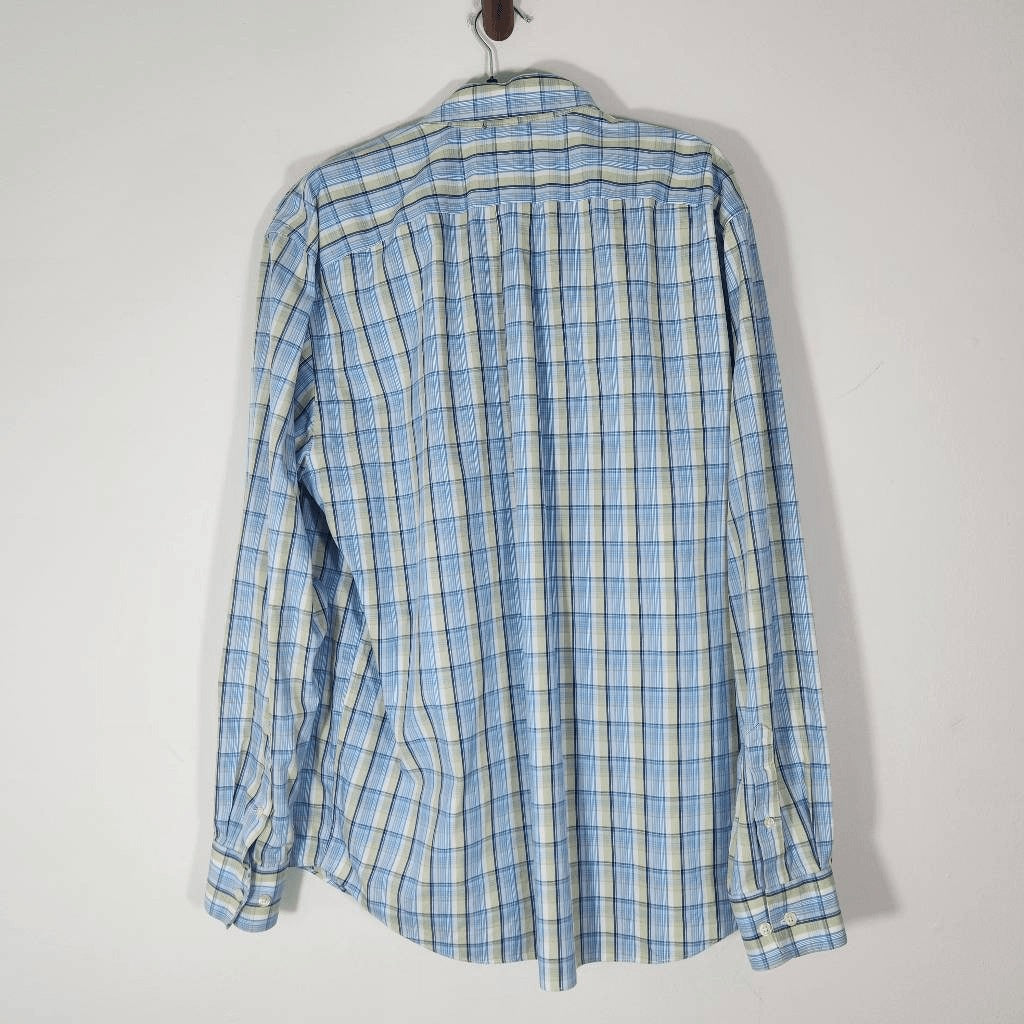 Eddie Bauer Blue Plaid Buttondown Shirt Sz Large Preppy Plaid 100% Cotton Shirt