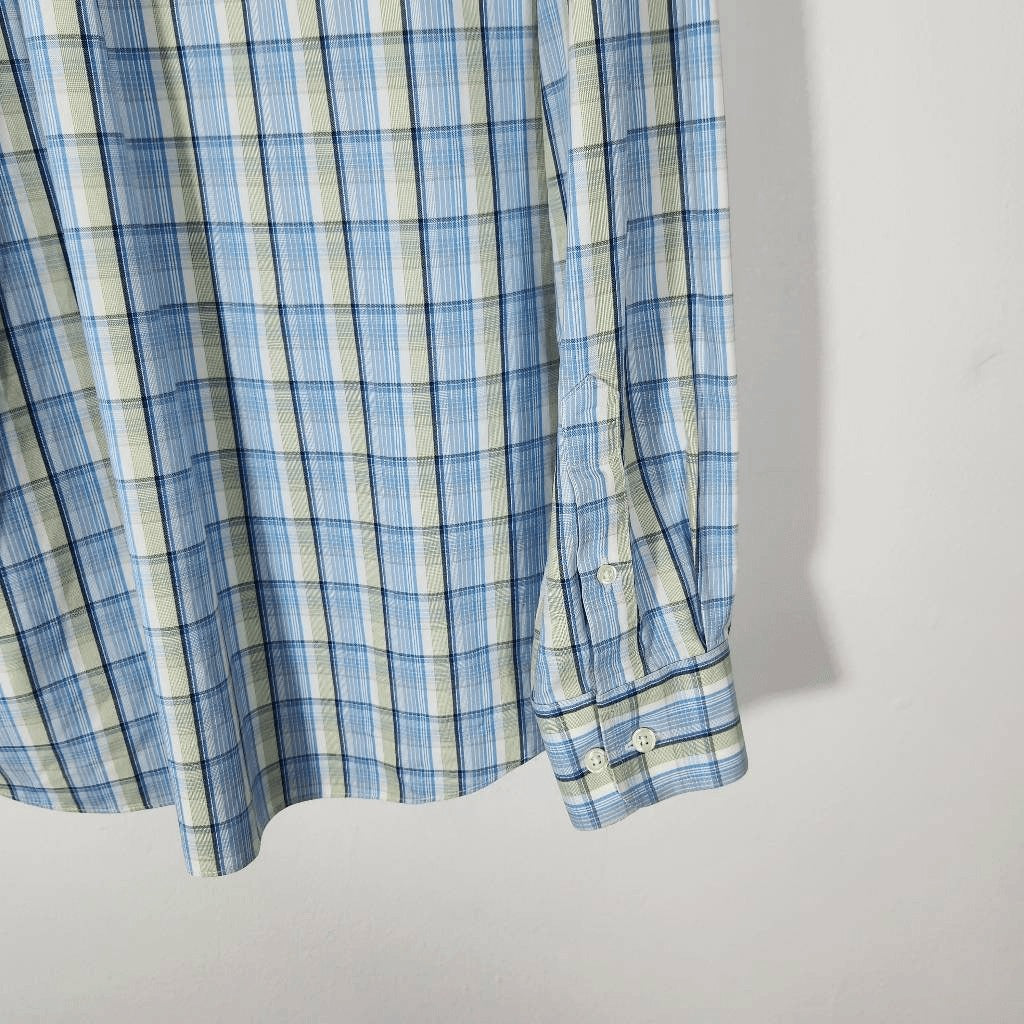 Eddie Bauer Blue Plaid Buttondown Shirt Sz Large Preppy Plaid 100% Cotton Shirt