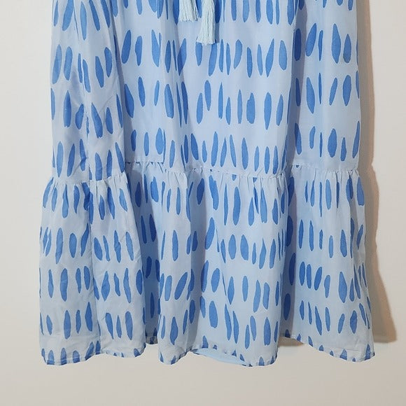 J. Marie Blue Print Ruffle Sleeve Tiered Mini Dress Size Medium NWT