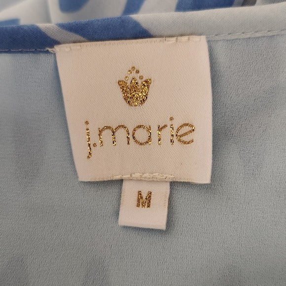 J. Marie Blue Print Ruffle Sleeve Tiered Mini Dress Size Medium NWT