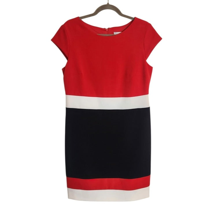 Sandra Darren Red and Black Colorblock Sheath Dress Size 10