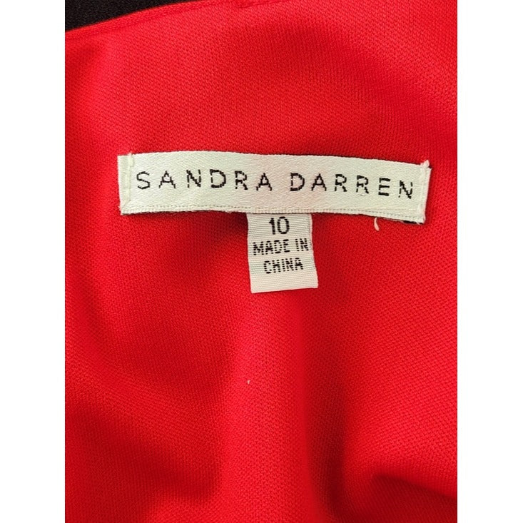 Sandra Darren Red and Black Colorblock Sheath Dress Size 10