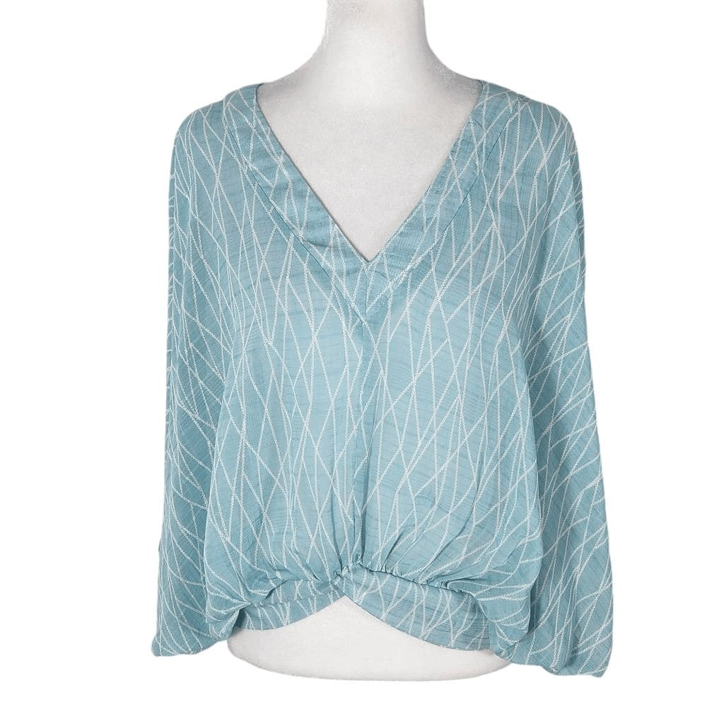 Elizabeth Crosby Blue Dolman Sleeve Blouse Size Small Poncho Style Top