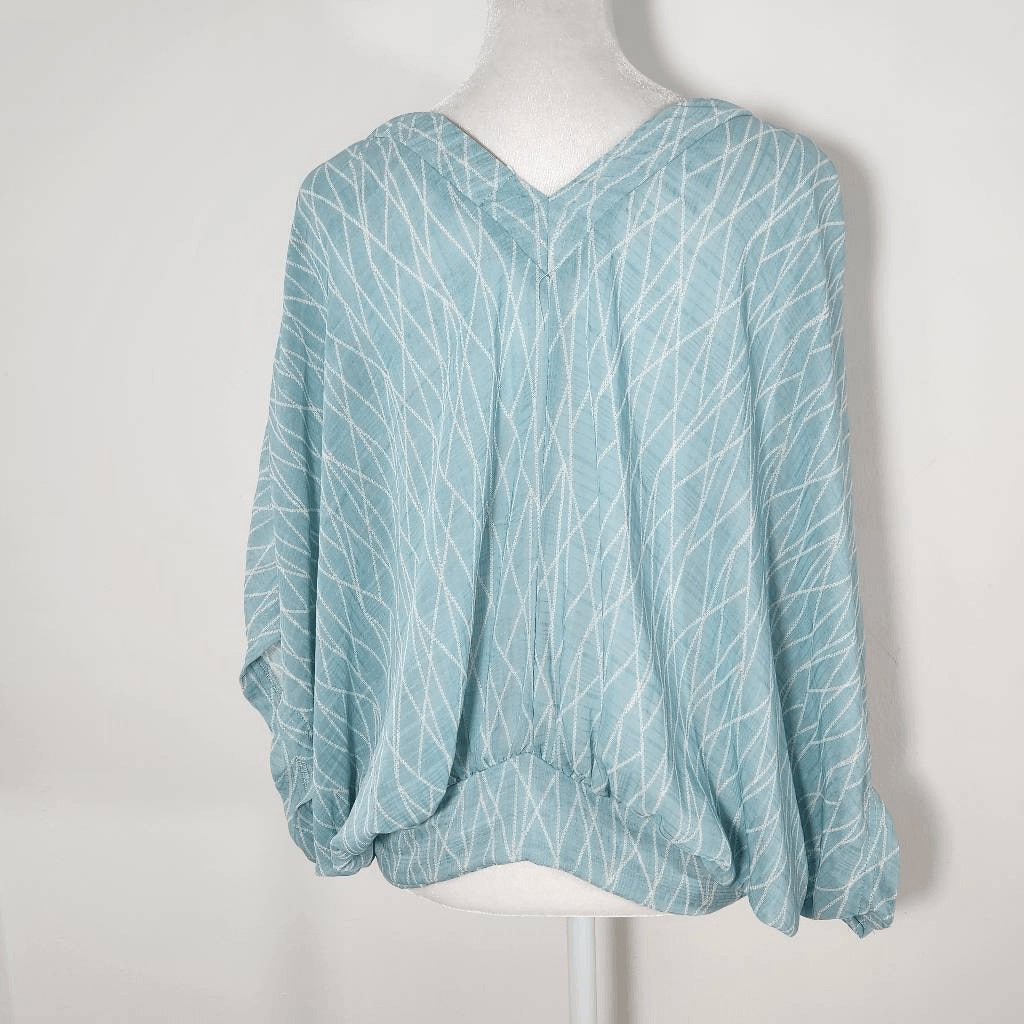 Elizabeth Crosby Blue Dolman Sleeve Blouse Size Small Poncho Style Top