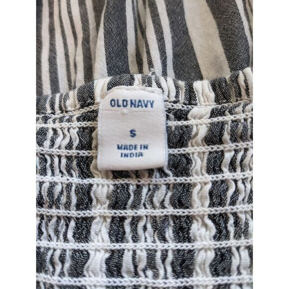 Old Navy Black and White Striped Wrap Blouse Size Small Puffy Sleeve Top