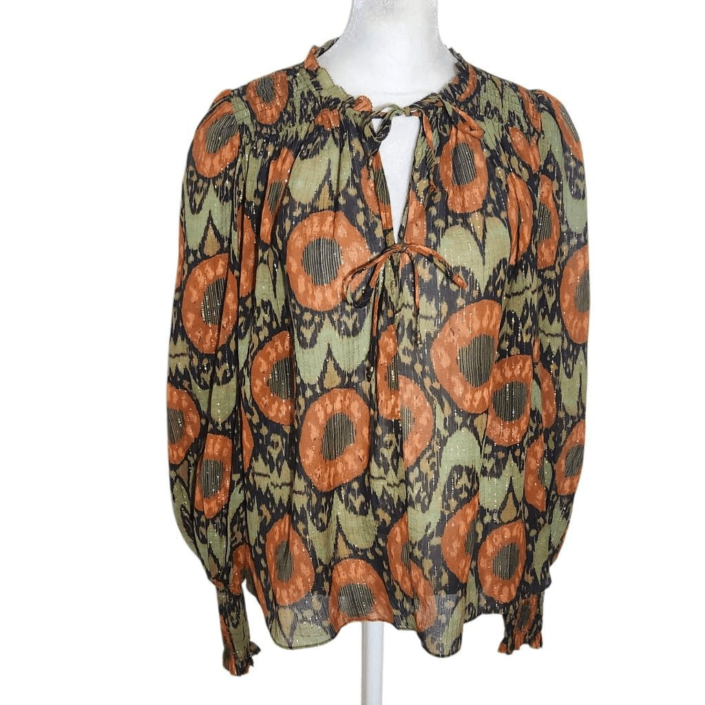 Ulla Johnson Anita Blouse Size 6 Ulla Johnson Green and Orange Print Blouse