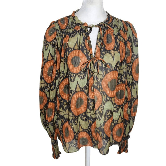 Ulla Johnson Anita Blouse Size 6 Ulla Johnson Green and Orange Print Blouse