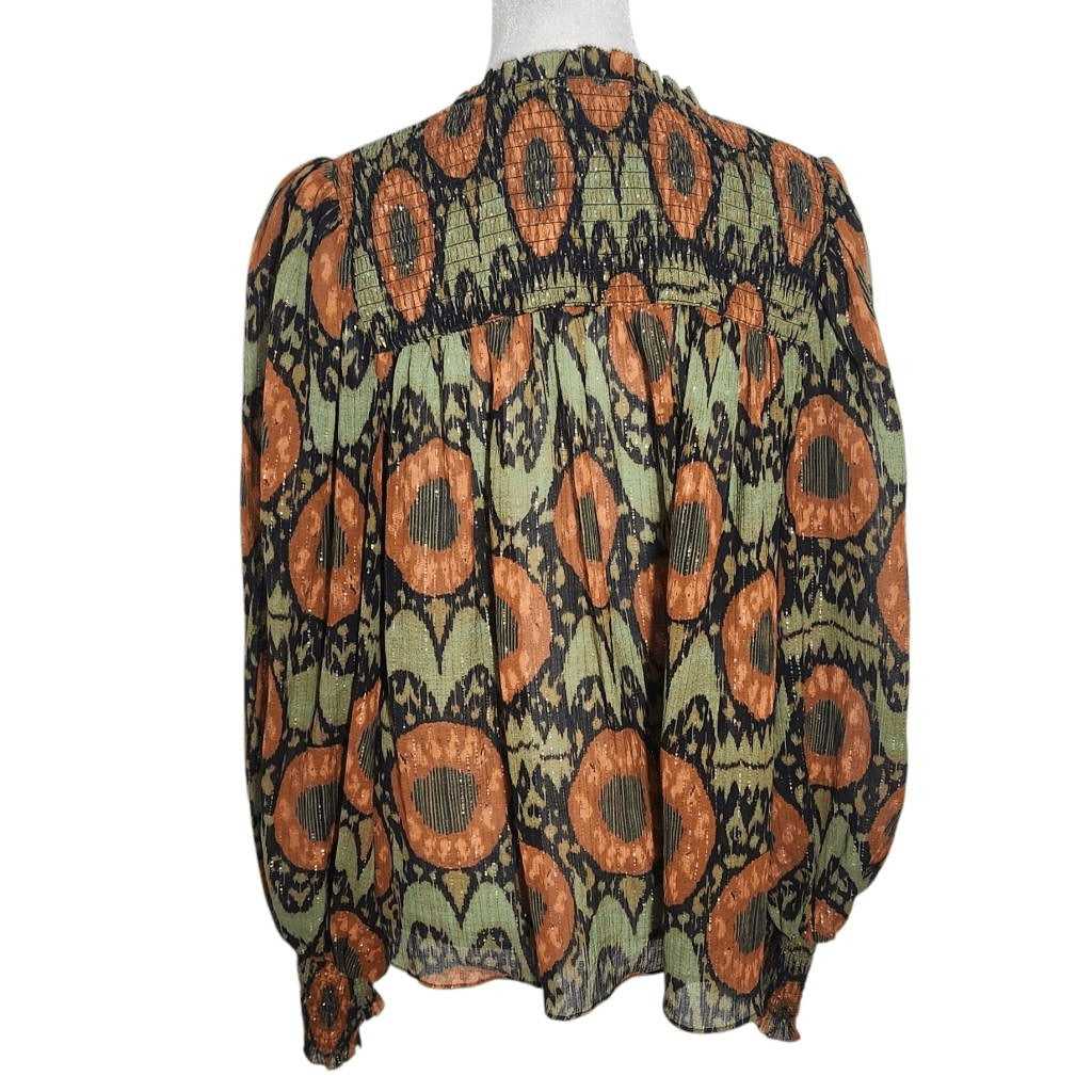Ulla Johnson Anita Blouse Size 6 Ulla Johnson Green and Orange Print Blouse