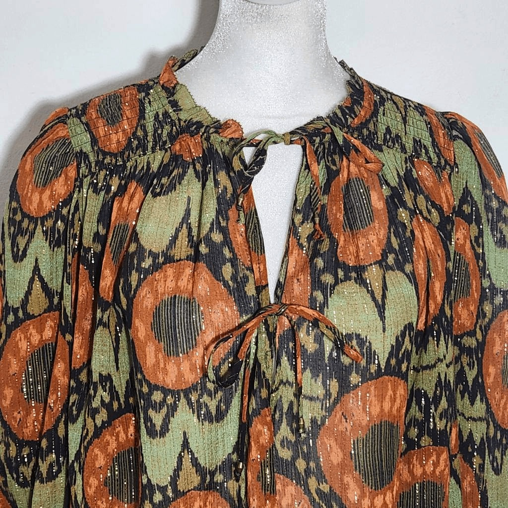 Ulla Johnson Anita Blouse Size 6 Ulla Johnson Green and Orange Print Blouse