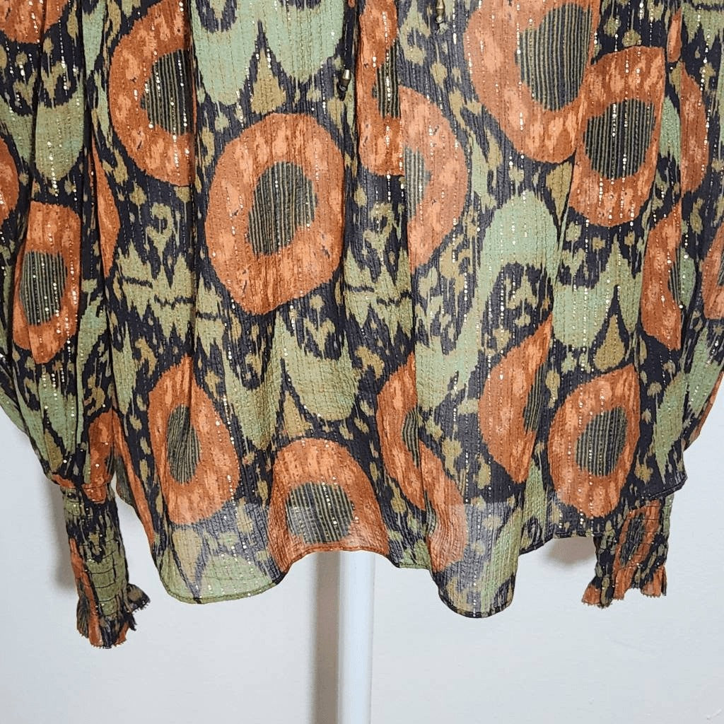 Ulla Johnson Anita Blouse Size 6 Ulla Johnson Green and Orange Print Blouse