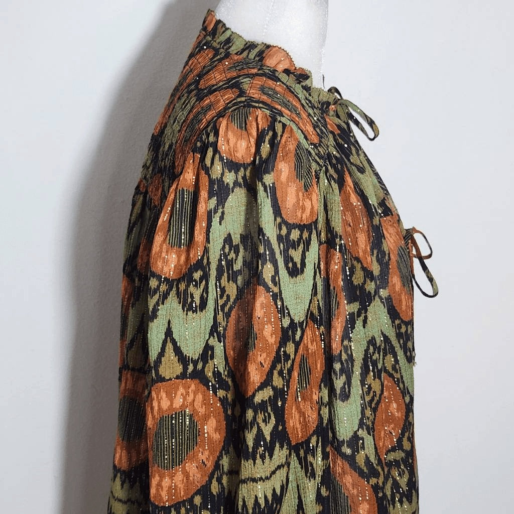 Ulla Johnson Anita Blouse Size 6 Ulla Johnson Green and Orange Print Blouse