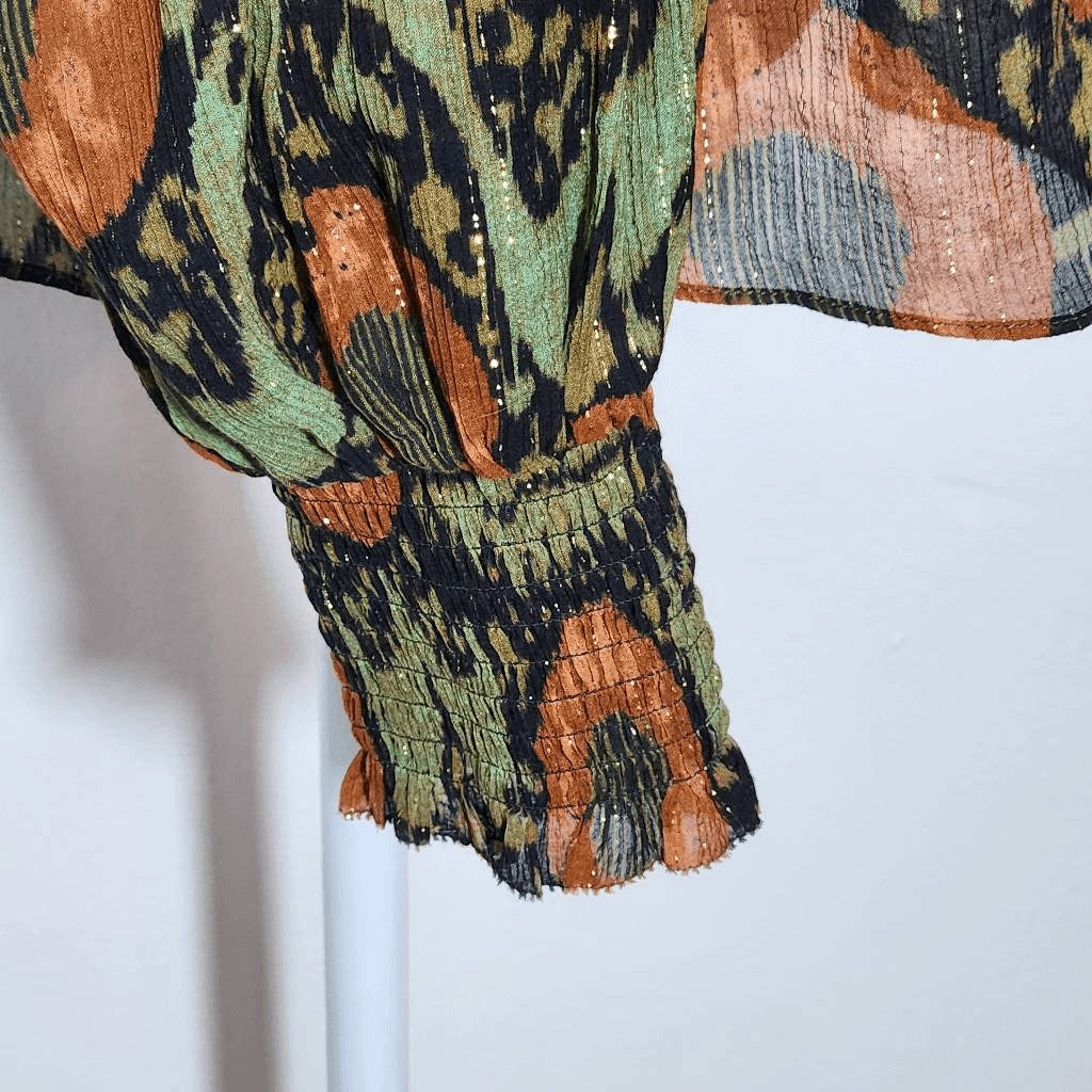 Ulla Johnson Anita Blouse Size 6 Ulla Johnson Green and Orange Print Blouse