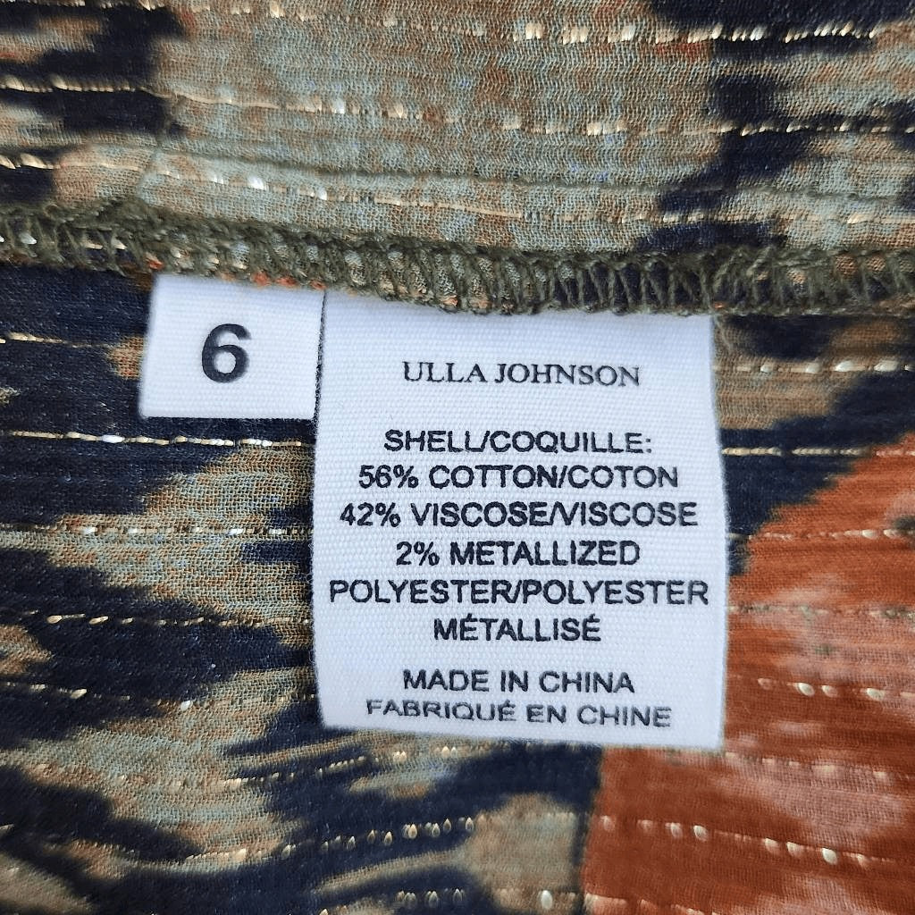 Ulla Johnson Anita Blouse Size 6 Ulla Johnson Green and Orange Print Blouse