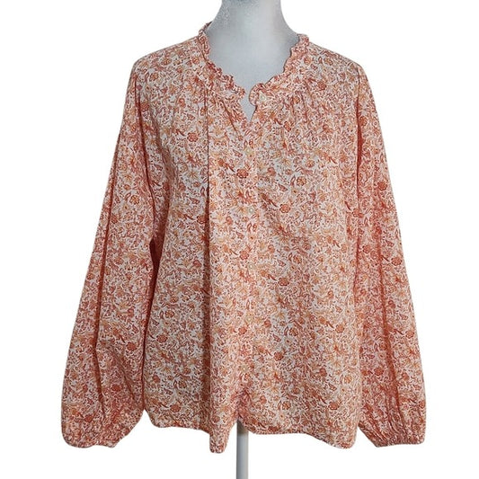 Loft Orange and White Floral Blouse Size Large