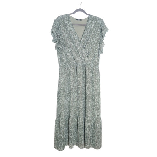 BTFBM Green Floral Print Maxi Dress with Sash Size XL Wedding Guest Dress