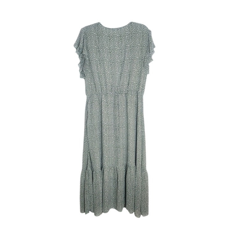 BTFBM Green Floral Print Maxi Dress with Sash Size XL Wedding Guest Dress