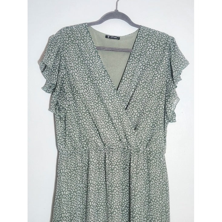 BTFBM Green Floral Print Maxi Dress with Sash Size XL Wedding Guest Dress
