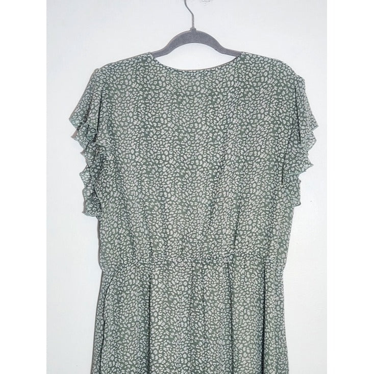 BTFBM Green Floral Print Maxi Dress with Sash Size XL Wedding Guest Dress