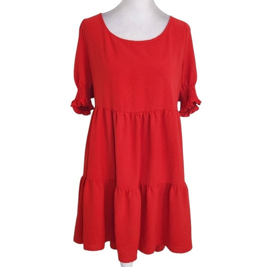 Exlura Red Tiered Mini Dress with Open Back Size Large