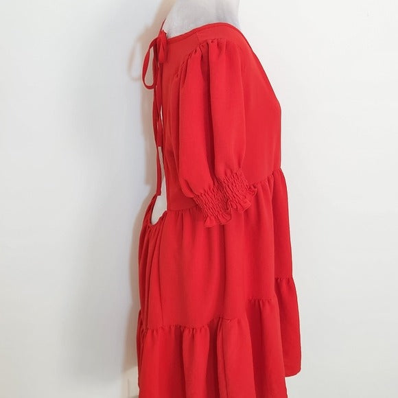 Exlura Red Tiered Mini Dress with Open Back Size Large