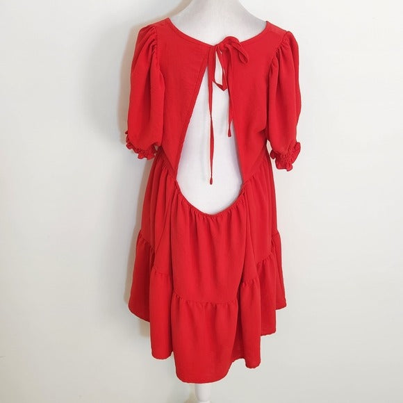 Exlura Red Tiered Mini Dress with Open Back Size Large