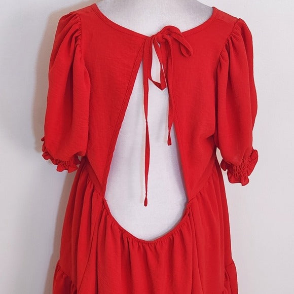 Exlura Red Tiered Mini Dress with Open Back Size Large