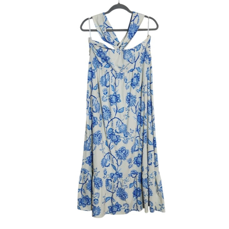 Grace Karin Blue Floral Boho Halter Maxi Dress Size XL