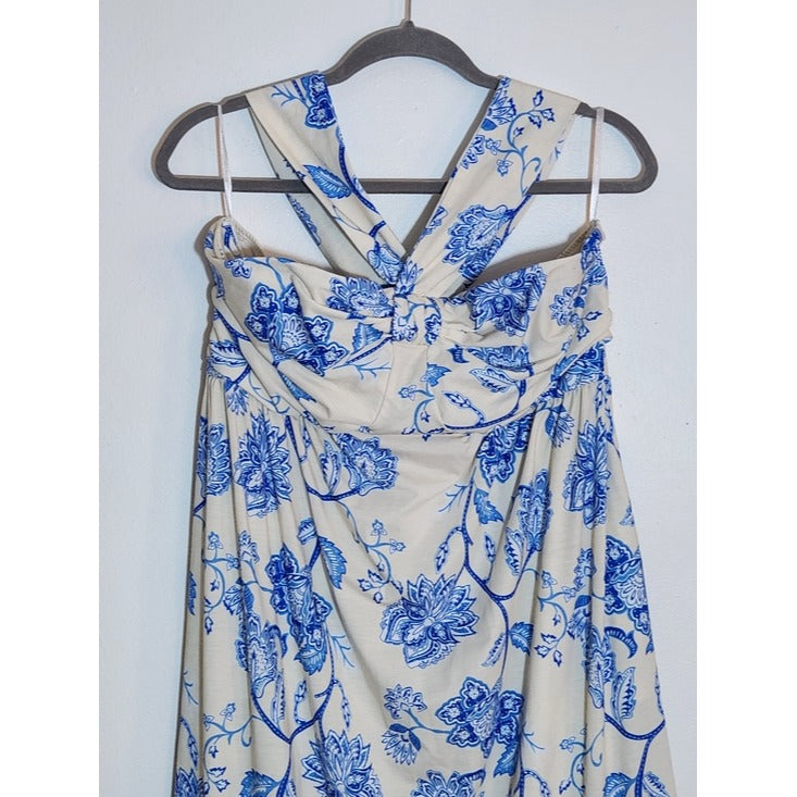 Grace Karin Blue Floral Boho Halter Maxi Dress Size XL