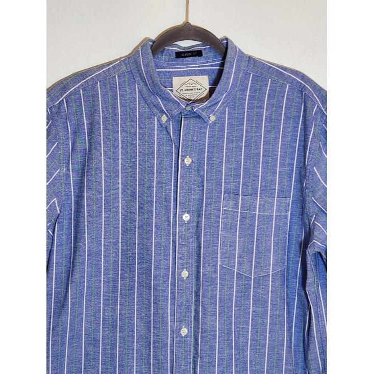St. John's Bay Light Blue Stripe Button Down Shirt Size Large