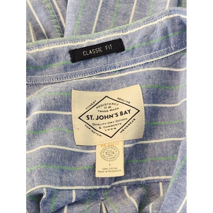 St. John's Bay Light Blue Stripe Button Down Shirt Size Large