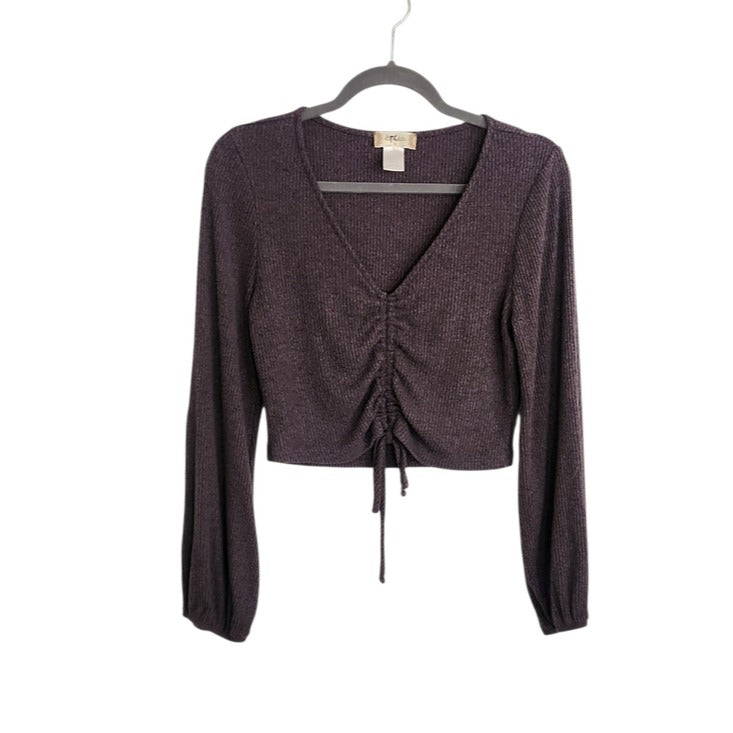 Altar'd State Gray Ribbed Knit V-Neck Crop Top Size Medium