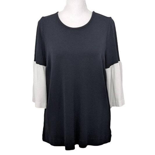 Crown & Ivy Cream and Black Top with Statement Sleeves Size Small