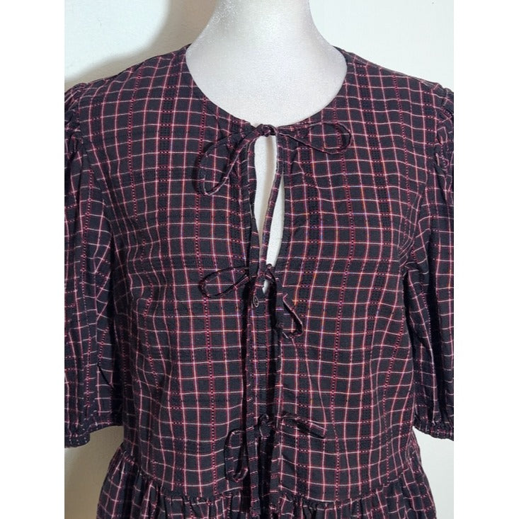 Time and Tru Black and Red Tie Front Blouse Size Medium