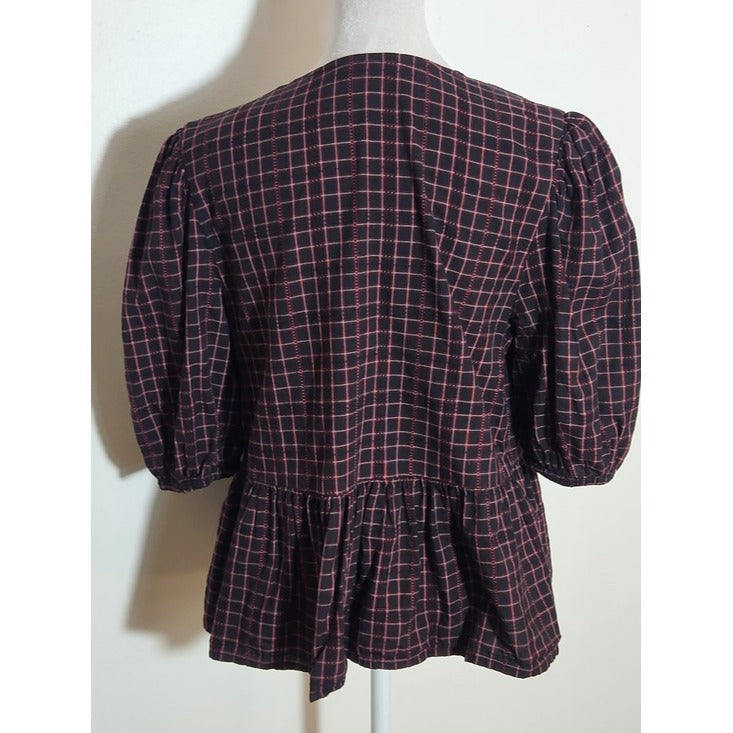 Time and Tru Black and Red Tie Front Blouse Size Medium