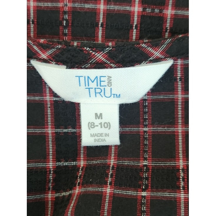 Time and Tru Black and Red Tie Front Blouse Size Medium