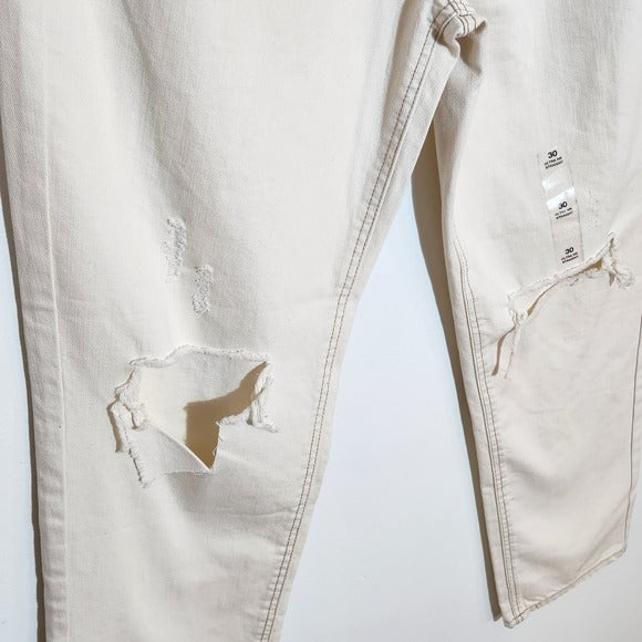 Fashion Nova High-Rise Cream Distressed Denim Size 30 NWOT