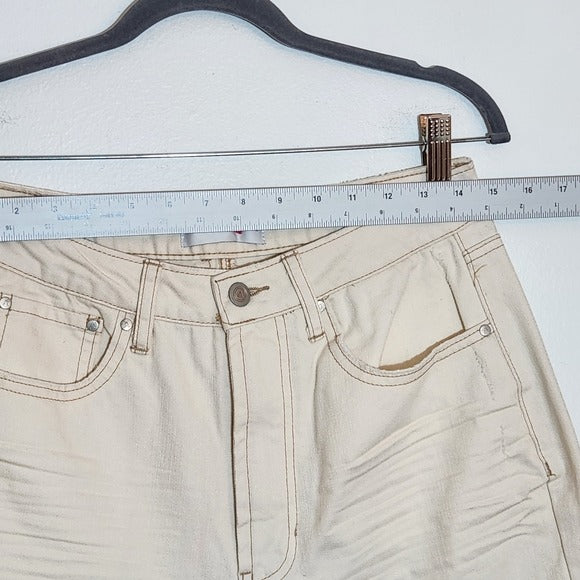 Fashion Nova High-Rise Cream Distressed Denim Size 30 NWOT