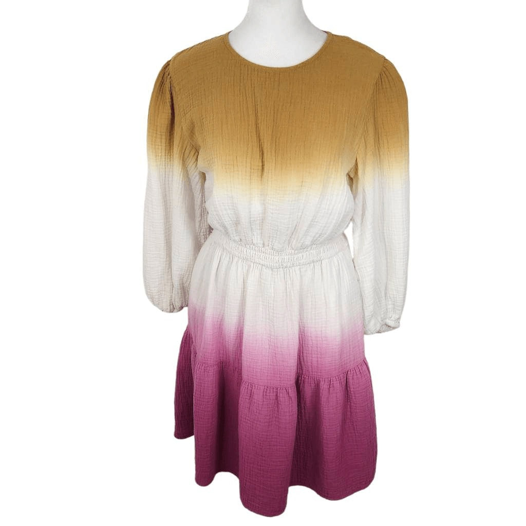 Universal Thread Gold Ombre Gauze Mini Dress Size Small Tie-Dye Cotton Dress