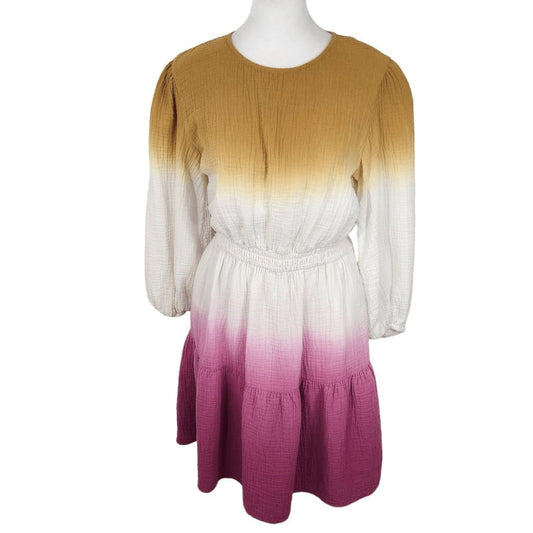 Universal Thread Gold Ombre Gauze Mini Dress Size Small Tie-Dye Cotton Dress