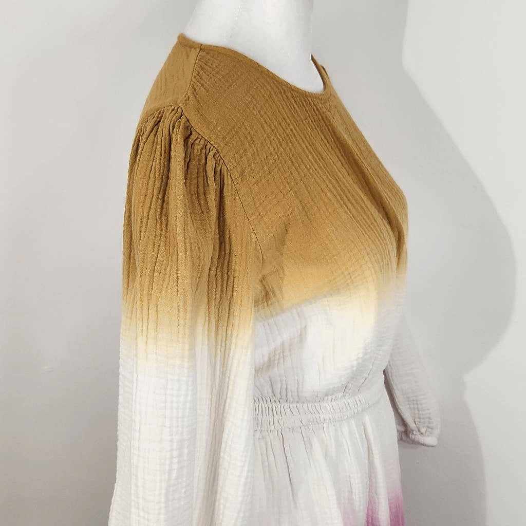 Universal Thread Gold Ombre Gauze Mini Dress Size Small Tie-Dye Cotton Dress