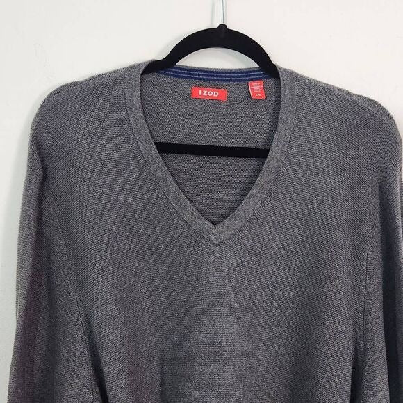 Izod Gray V-neck Sweater Size Large Preppy Gray Sweater