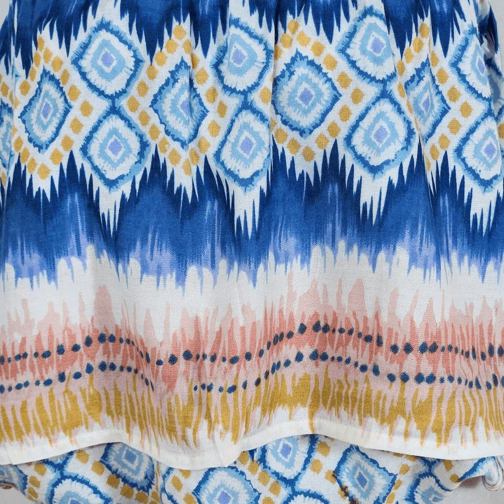 Raga Blue and Pink Boho Strapless Bubble Top NWT Size XS Boho Strapless Crop Top