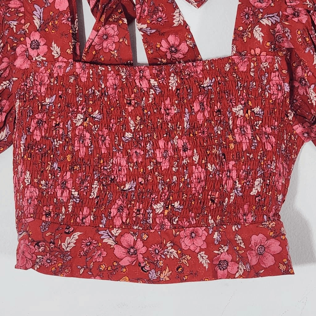 Band of the Free Red and Pink Floral Boho Crop Top Size Small NWT Red Crop Top