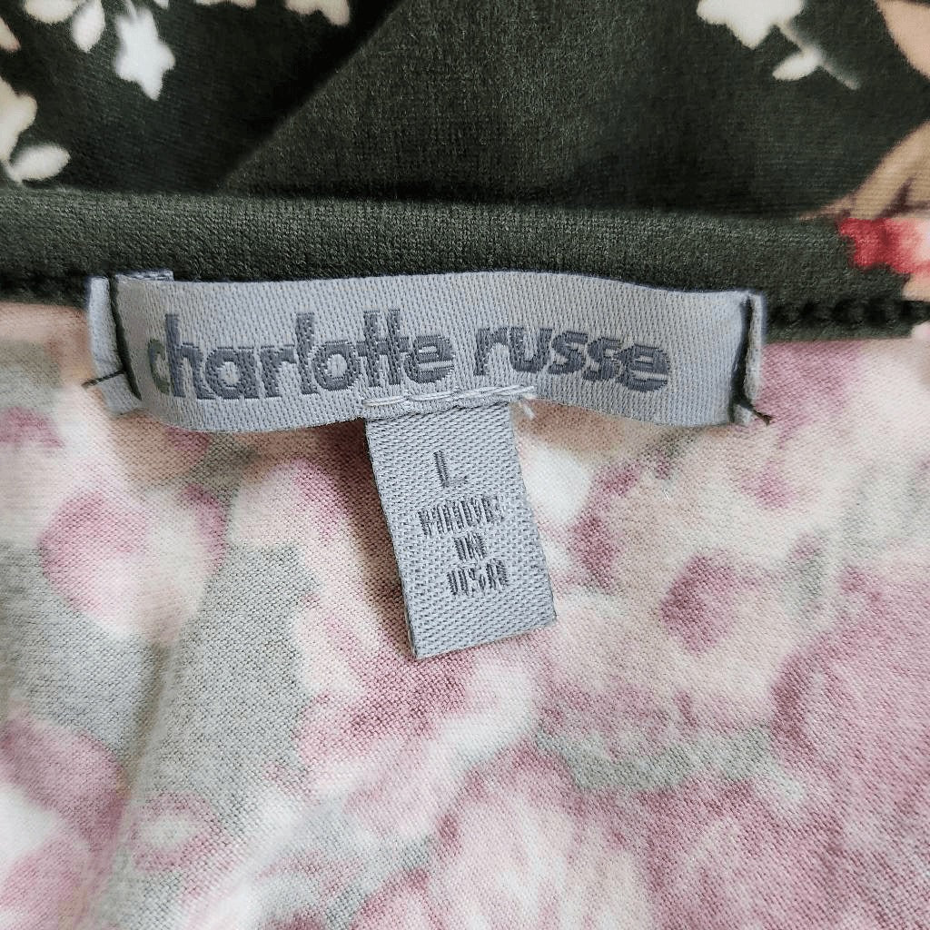 Charlotte Russe Pink and Green Floral Top NWT Size Large Green Wrap Look Top