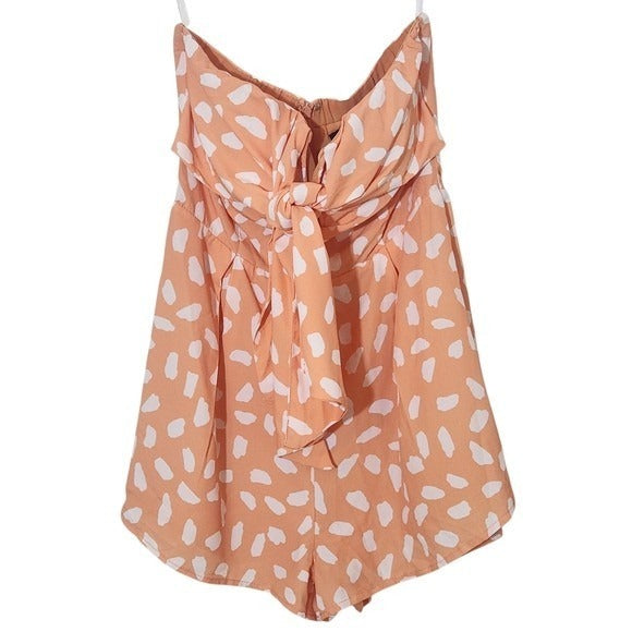 Lulus White and Orange Strapless Romper with Tie Front NWT Size Medium