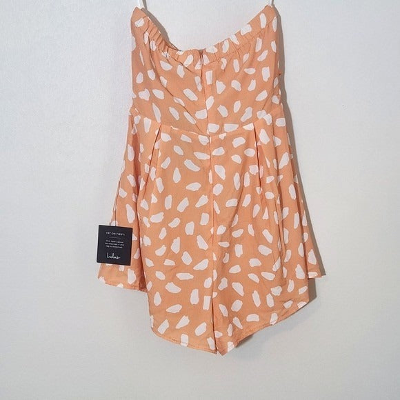 Lulus White and Orange Strapless Romper with Tie Front NWT Size Medium