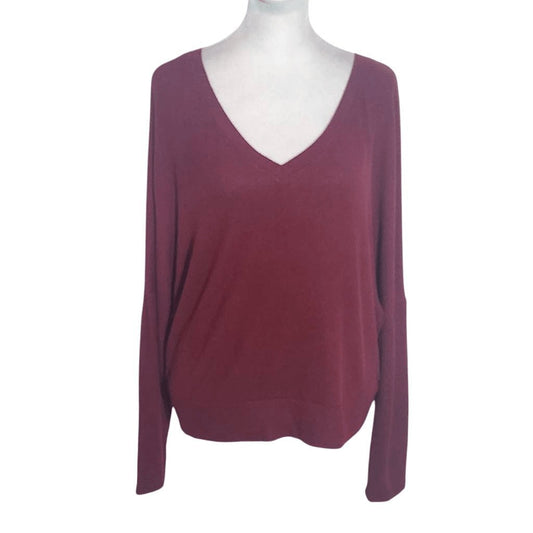 Auden Oxblood Ribbed Knit Lounge Top NWT Size Large Burgundy Knit Top