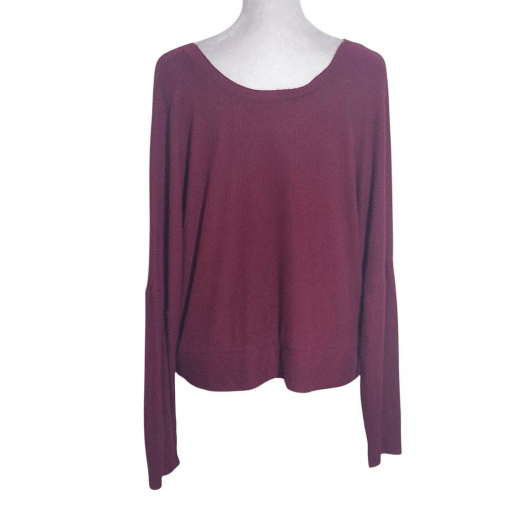 Auden Oxblood Ribbed Knit Lounge Top NWT Size Large Burgundy Knit Top
