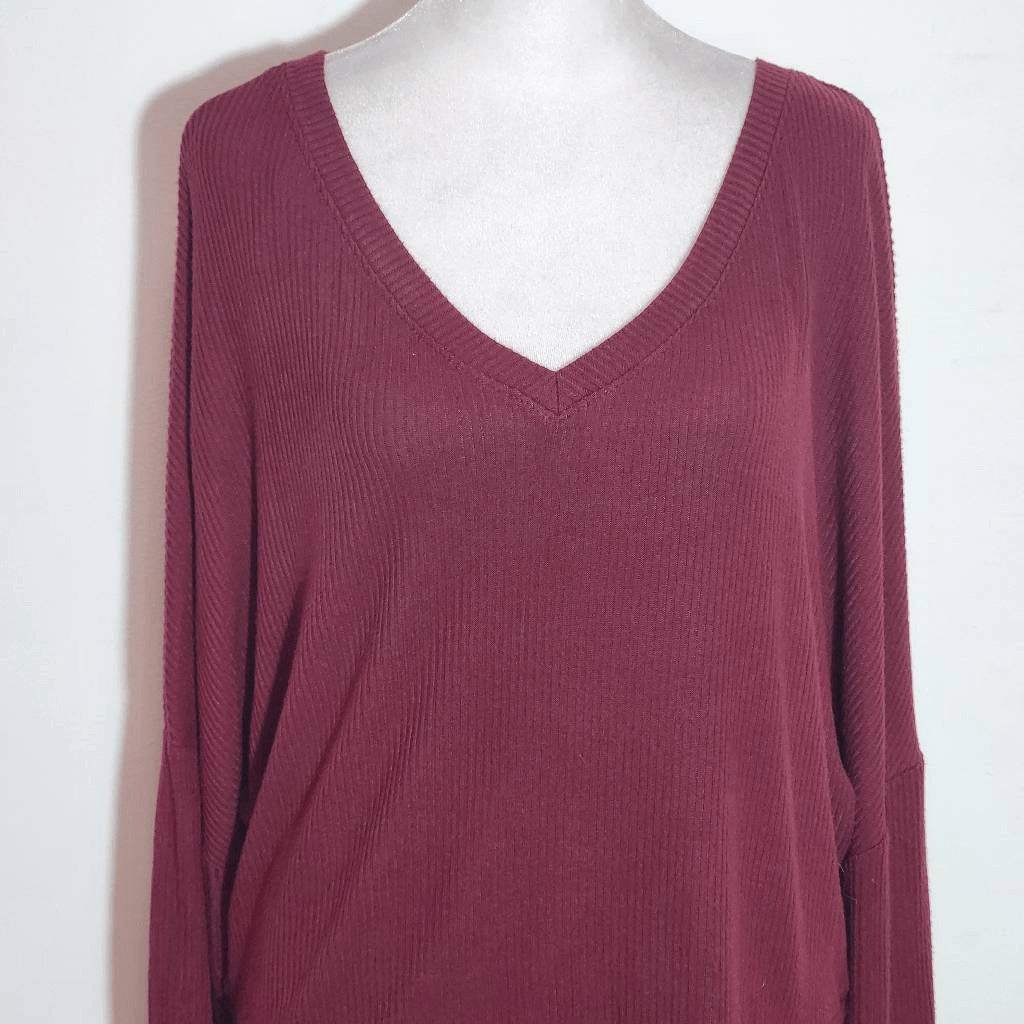 Auden Oxblood Ribbed Knit Lounge Top NWT Size Large Burgundy Knit Top