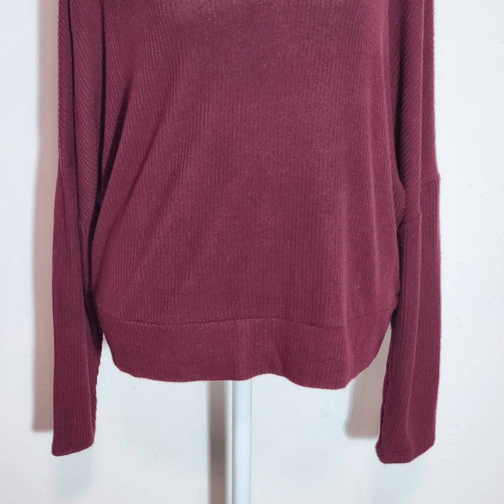 Auden Oxblood Ribbed Knit Lounge Top NWT Size Large Burgundy Knit Top